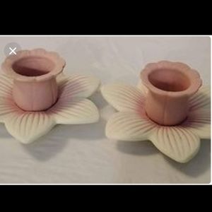 Delicate Porcelain Flower Candlestick Holders Set of Two